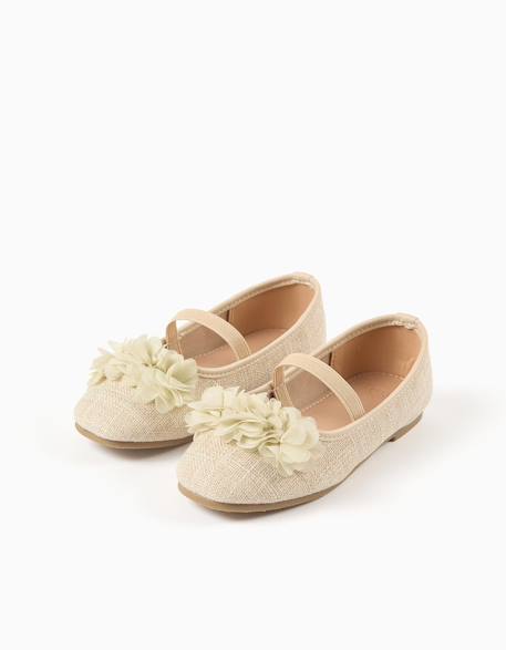 Ballerines en lin avec fleurs Beige 2 - vertbaudet enfant 