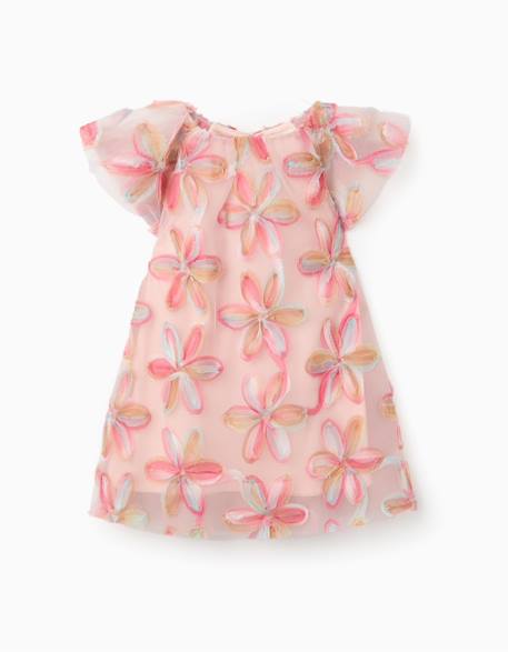 Robe à manches courtes en tulle avec fleurs 3d Rose clair 1 - vertbaudet enfant 