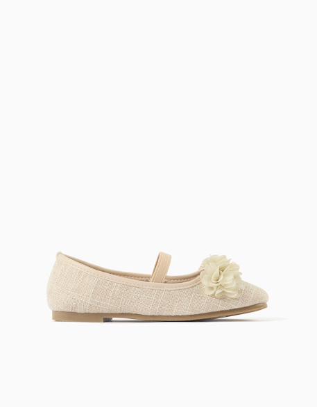 Ballerines en lin avec fleurs Beige 1 - vertbaudet enfant 