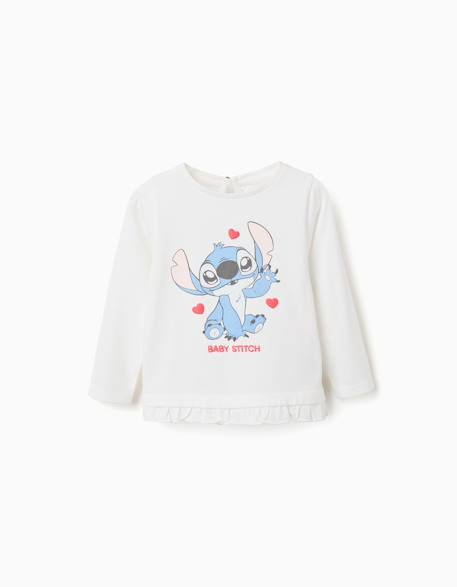 T-shirt en coton avec stitch et volants Blanc 1 - vertbaudet enfant 