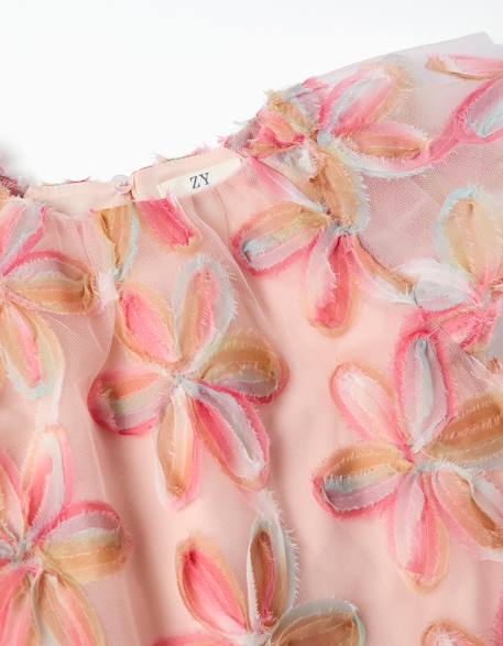 Robe à manches courtes en tulle avec fleurs 3d Rose clair 3 - vertbaudet enfant 