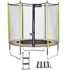 Jouet-Jeux de plein air-Trampoline jardin ø 250?cm + échelle + kit d'ancrage - jumpi 250 - taupe/vert