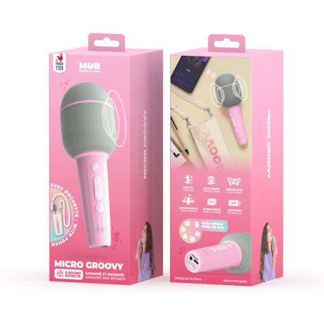 Micro groovy Navy - Micro karaoké bluetooth, effets de voix, mode duo et pochette Bleu navy+Rose 12 - vertbaudet enfant 