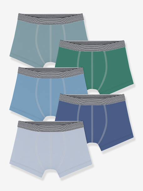 Garçon-Sous-vêtement-Slip, Boxer-Lot 5 boxers uni Petit Bateau