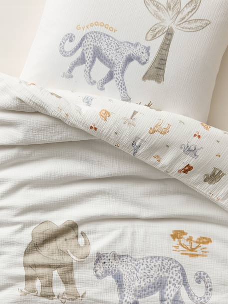 Parure housse de couette et taie d'oreiller MISSION SAFARI en gaze de coton, avec coton recyclé écru 3 - vertbaudet enfant 