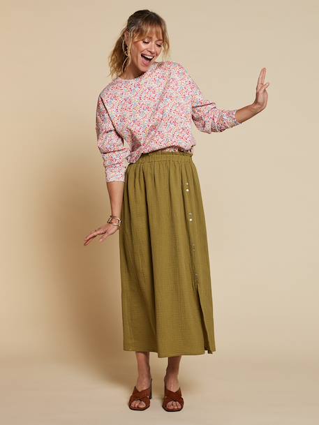 Jupe femme gaze de coton Capsule mère-fille olive 5 - vertbaudet enfant 