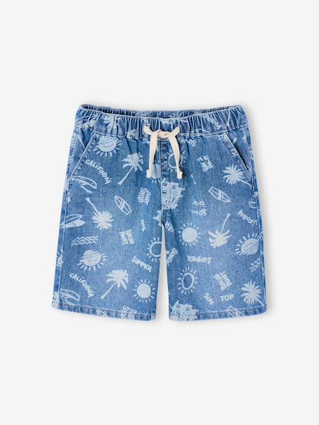 Bermuda garçon jean facile à enfiler bleu imprimé+denim gris+double stone+rayé bleu+stone 3 - vertbaudet enfant 