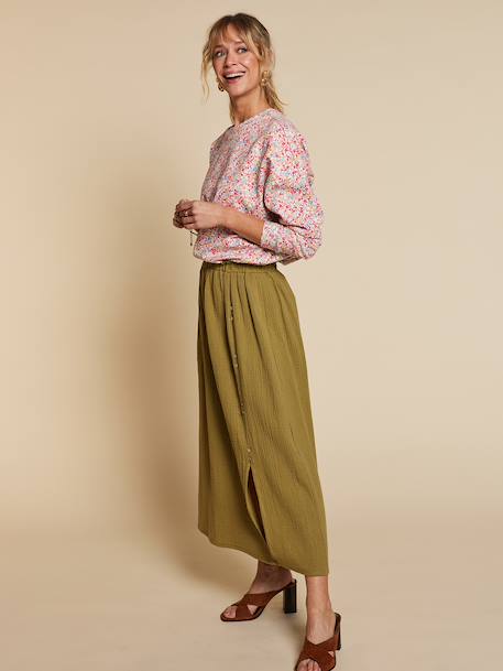 Jupe femme gaze de coton Capsule mère-fille olive 6 - vertbaudet enfant 