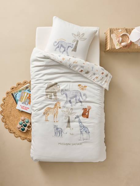 Parure housse de couette et taie d'oreiller MISSION SAFARI en gaze de coton, avec coton recyclé écru 4 - vertbaudet enfant 