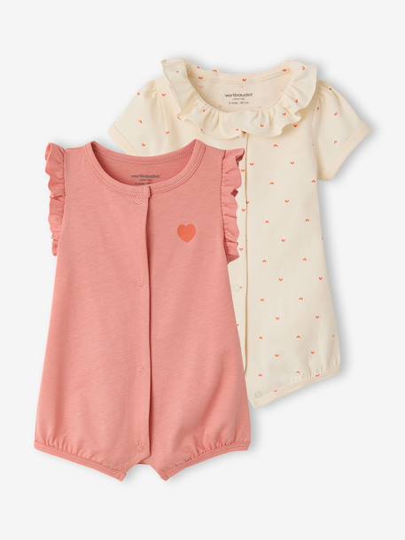 Lot 2 combishort bébé fille coton bio écru 1 - vertbaudet enfant 
