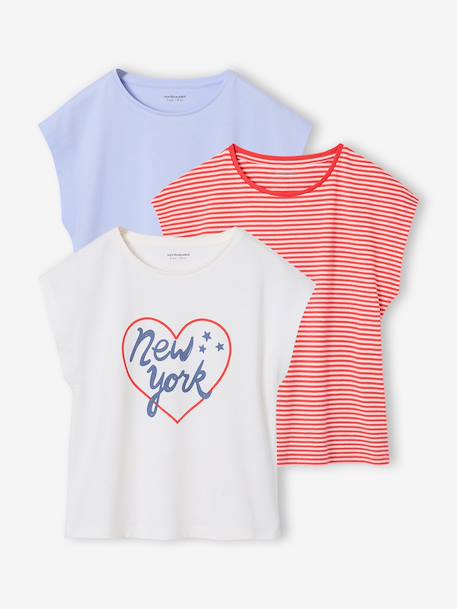 Lot de 3 tee-shirts fille fantaisie manches courtes bleu grisé+bleu pâle+rose poudré 9 - vertbaudet enfant 
