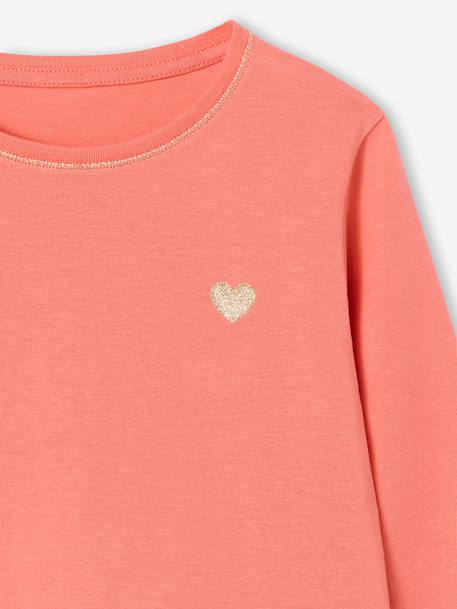 T-shirt fille coeur pailleté manches longues anthracite+corail+écru+rose poudré 9 - vertbaudet enfant 