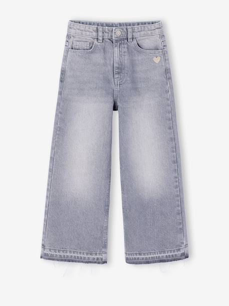 Jean fille large bas effiloché denim bleached+gris+stone 18 - vertbaudet enfant 