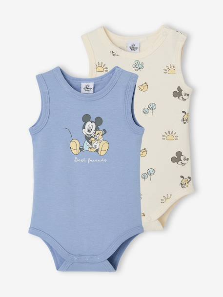 Lot de 2 bodies bébé garçon sans manches bleu jean 1 - vertbaudet enfant 