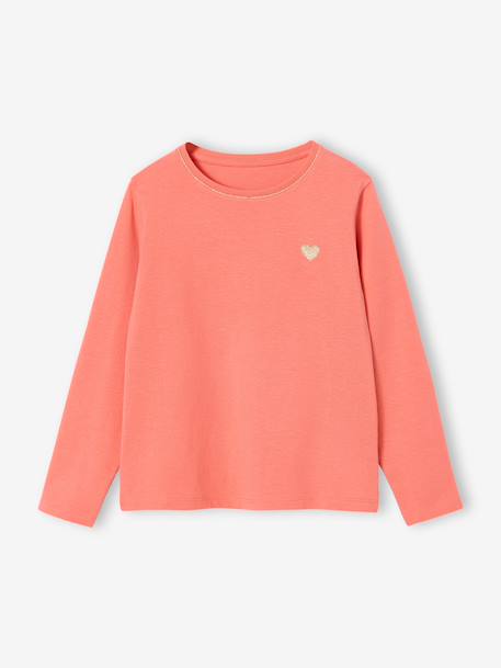 T-shirt fille coeur pailleté manches longues anthracite+corail+écru+rose poudré 6 - vertbaudet enfant 
