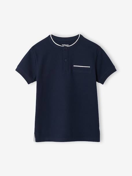 Polo garçon col Mao bleu ciel+écru+marine 16 - vertbaudet enfant 