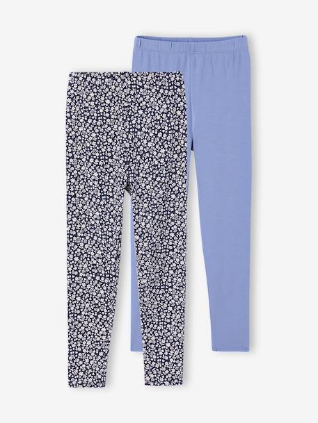 Lot de 2 leggings fille Basics indigo+kaki+marron imprimé+vert sauge 1 - vertbaudet enfant 
