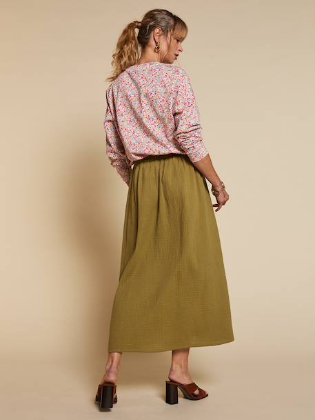 Jupe femme gaze de coton Capsule mère-fille olive 7 - vertbaudet enfant 