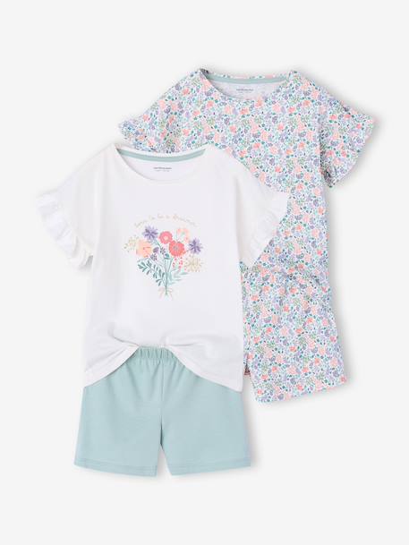 Fille-Pyjama, surpyjama-Lot de 2 pyjashorts fille manches courtes en coton