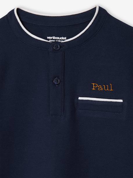 Polo garçon col Mao bleu ciel+écru+marine 19 - vertbaudet enfant 