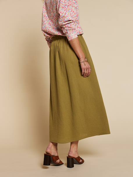 Jupe femme gaze de coton Capsule mère-fille olive 8 - vertbaudet enfant 