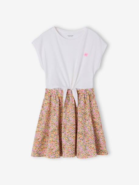 Robe fille effet 2 en 1 blanc imprimé+écru+marine+vanille 1 - vertbaudet enfant 