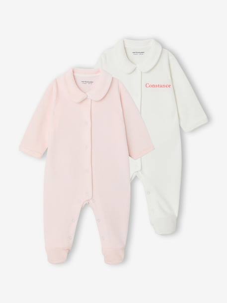 Lot de 2 pyjamas bébé en velours naissance beige+rose 8 - vertbaudet enfant 