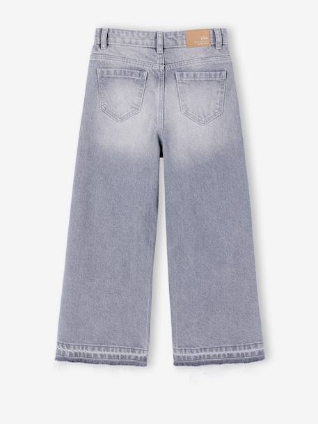 Jean fille large bas effiloché denim bleached+gris+stone 14 - vertbaudet enfant 