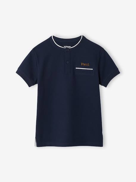 Polo garçon col Mao bleu ciel+écru+marine 17 - vertbaudet enfant 