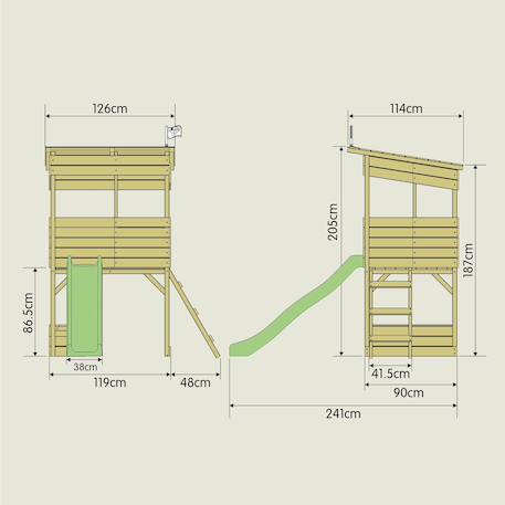 Cabane sur pilotis avec toboggan cimes bois fsc® Marron - vert 5 - vertbaudet enfant 