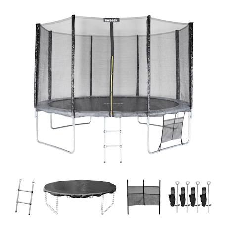 Pack trampoline ø370cm saturne xxl, filet, échelle, bâche, filet chaussures, kit d'ancrage Gris 1 - vertbaudet enfant 