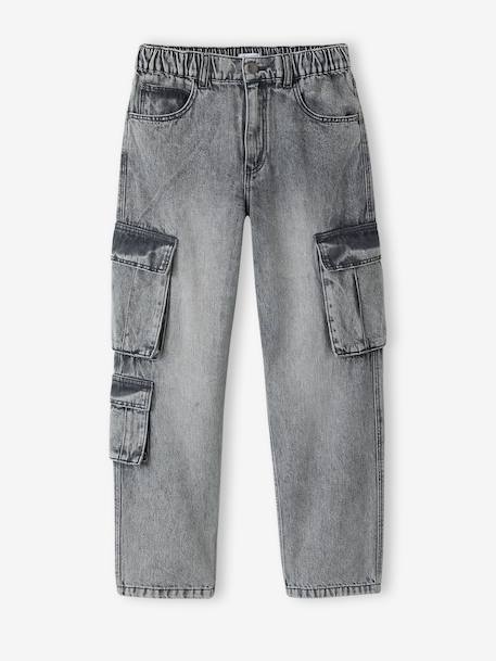 Jean garçon loose battle denim bleached+denim gris 10 - vertbaudet enfant 
