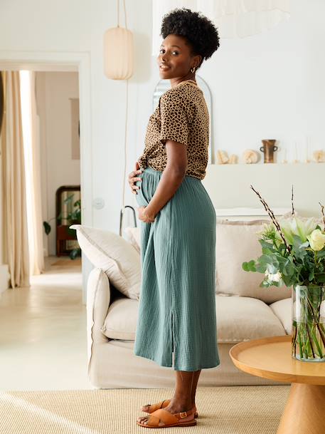 Jupe longue de grossesse en gaze de coton bleu ardoise+Terracotta+vert émeraude 11 - vertbaudet enfant 