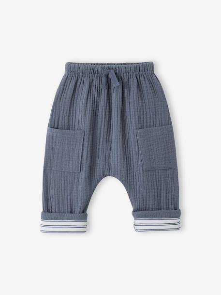 Pantalon bébé gaze de coton bleu 1 - vertbaudet enfant 