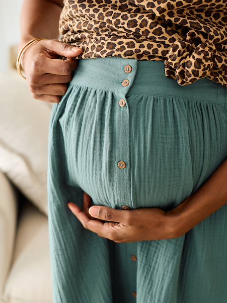 Jupe longue de grossesse en gaze de coton bleu ardoise+Terracotta+vert émeraude 14 - vertbaudet enfant 