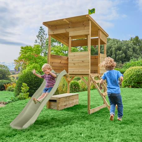 Cabane sur pilotis avec toboggan cimes bois fsc® Marron - vert kaki 2 - vertbaudet enfant 