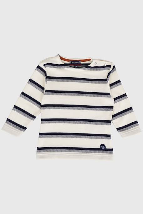 Marinière jacquard en coton léger bébé Nature/marine deep 1 - vertbaudet enfant 