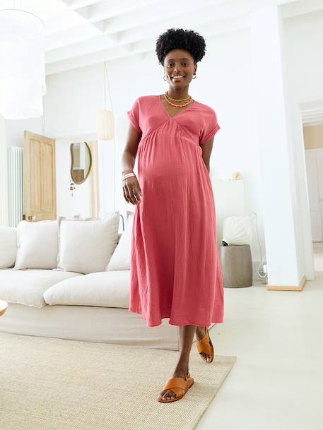 Robe longue grossesse et allaitement bleu grisé+rose 8 - vertbaudet enfant 