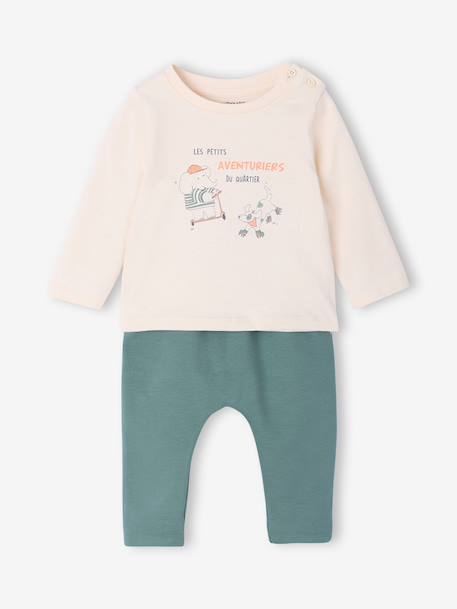Ensemble bébé tee-shirt et pantalon en molleton bleu canard+rayé / caramel 3 - vertbaudet enfant 