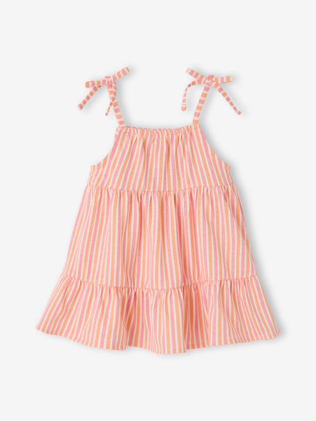 Robe bébé fille bretelles coton bio beige+rayé rose 6 - vertbaudet enfant 
