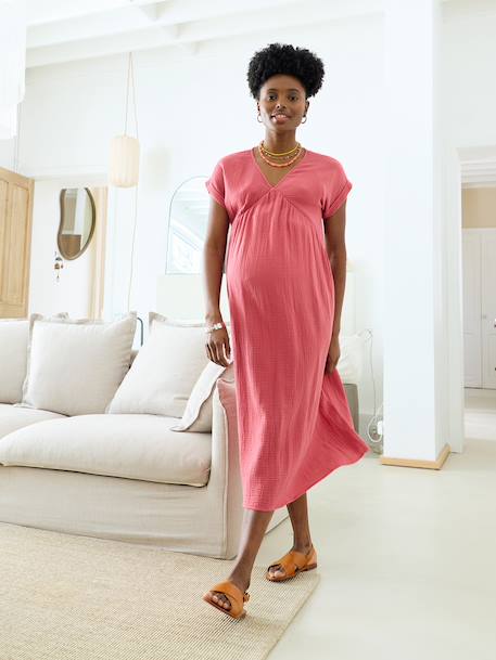 Robe longue grossesse et allaitement bleu grisé+rose 7 - vertbaudet enfant 