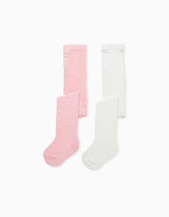 -2 paires de collants côtelés/jacquard