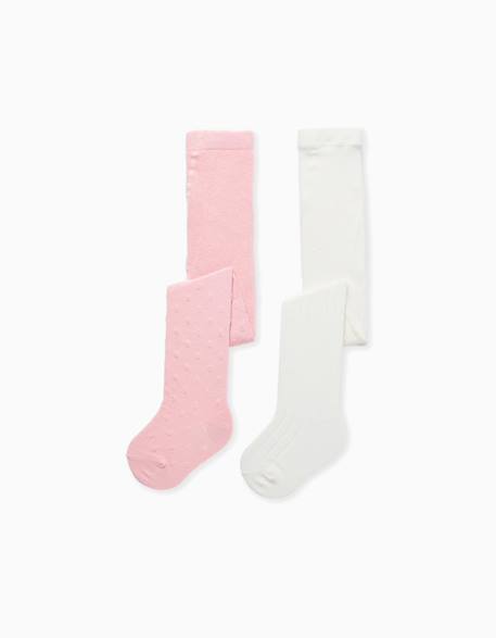 Bébé-Chaussettes, Collants-2 paires de collants côtelés/jacquard
