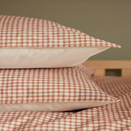 Taie d'oreiller enfant imprimée en percale de coton, mini vichy Beige moyen 5 - vertbaudet enfant 