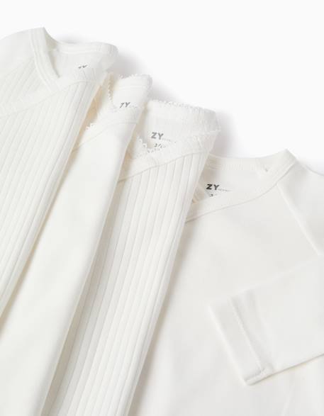 Lot de 4 bodies en coton croisés unis/côtelés Blanc 3 - vertbaudet enfant 