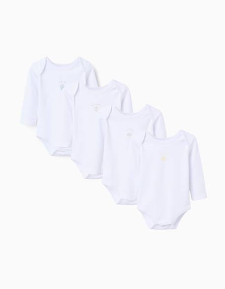 Lot de 4 bodies en coton avec imprimé Blanc 1 - vertbaudet enfant 