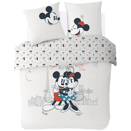 Housse de couette disney mickey et minnie paris love coton Ecru 1 - vertbaudet enfant 