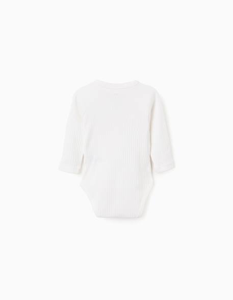 Lot de 4 bodies en coton croisés unis/côtelés Blanc 2 - vertbaudet enfant 