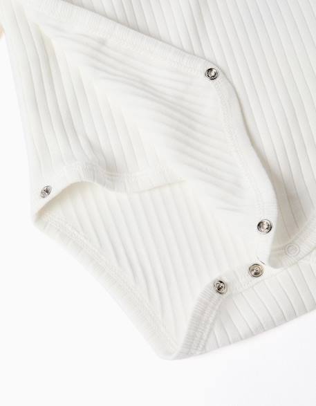Lot de 4 bodies en coton croisés unis/côtelés Blanc 4 - vertbaudet enfant 