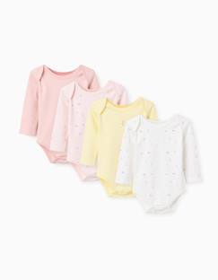 Bébé-Body-Lot de 4 bodies en coton unis/à fleurs